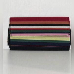Multi-Color Stripe Clutch Wallet Organizer w/ Snap Closure & Zip Coin Pocket